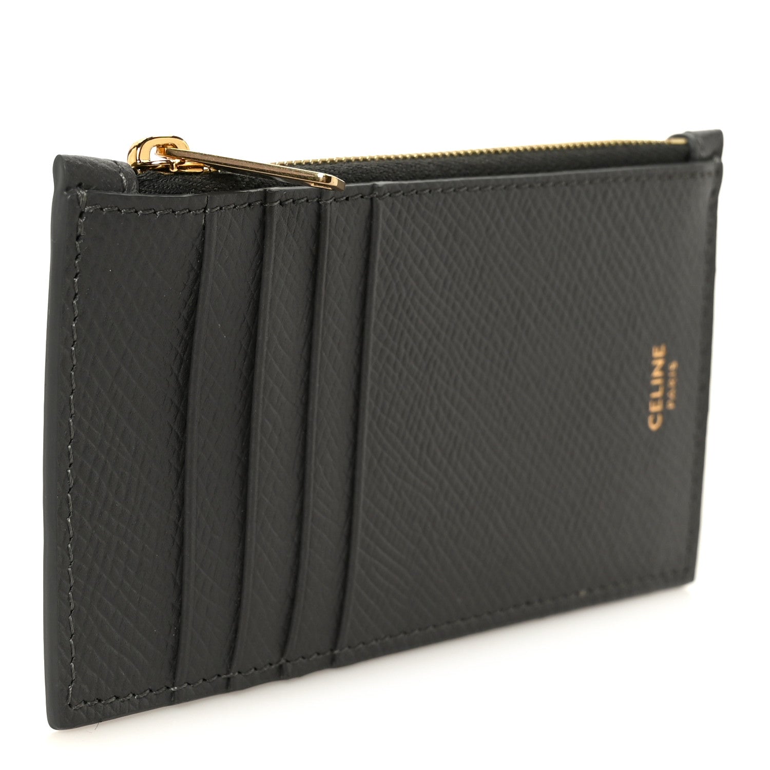 Celine Grained Calfskin Zipped Card Holder Grey 3 of 10