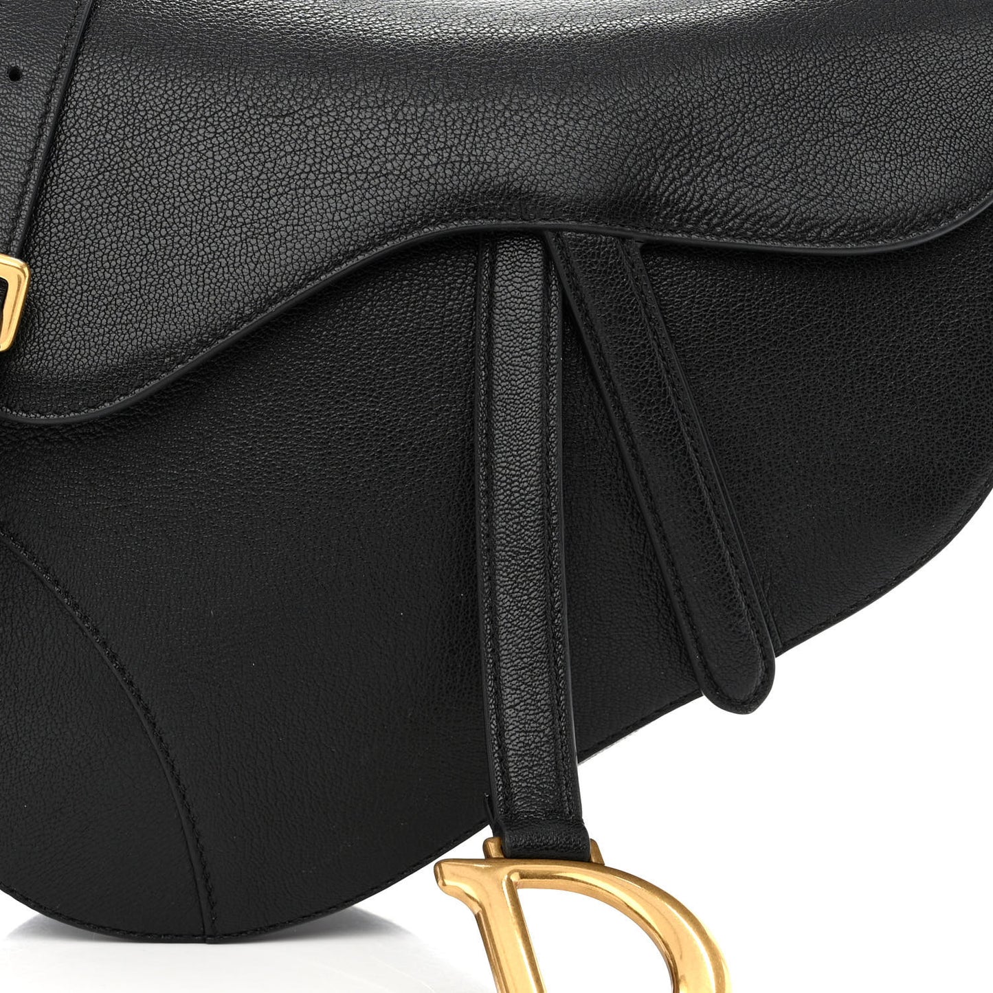 Shiny Goatskin Saddle Bag With Strap Black