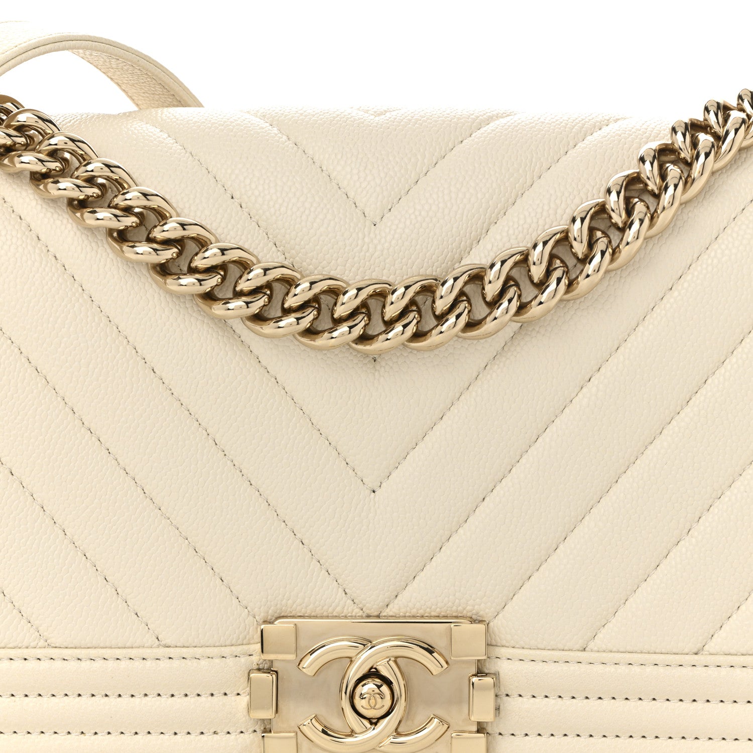 Chanel Caviar Chevron Quilted Medium Boy Flap White 15 of 19