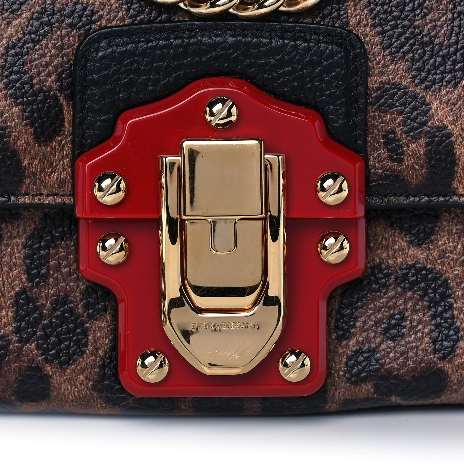 Dolce & Gabbana Calfskin Leopard Print Lucia Shoulder Bag Black 8 of 10