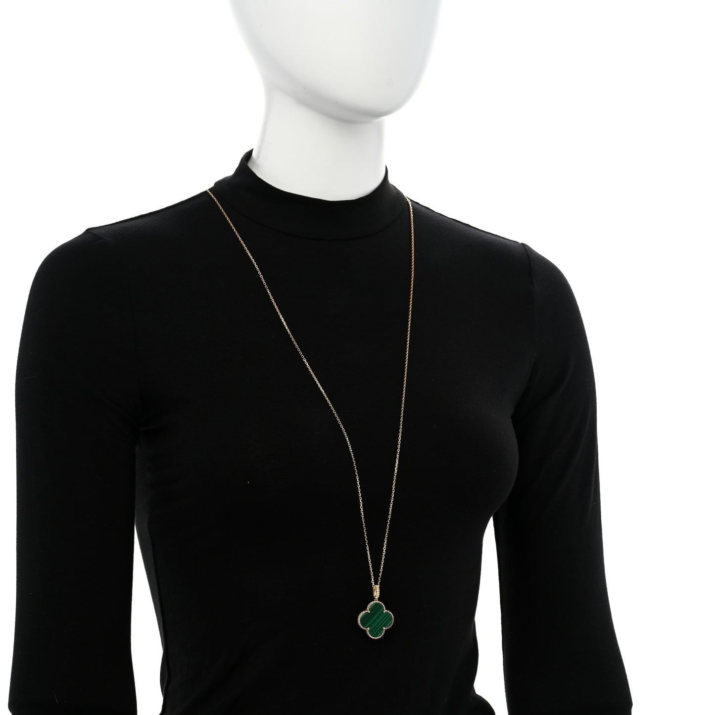 18K Yellow Gold Malachite Magic Alhambra Pendant Necklace