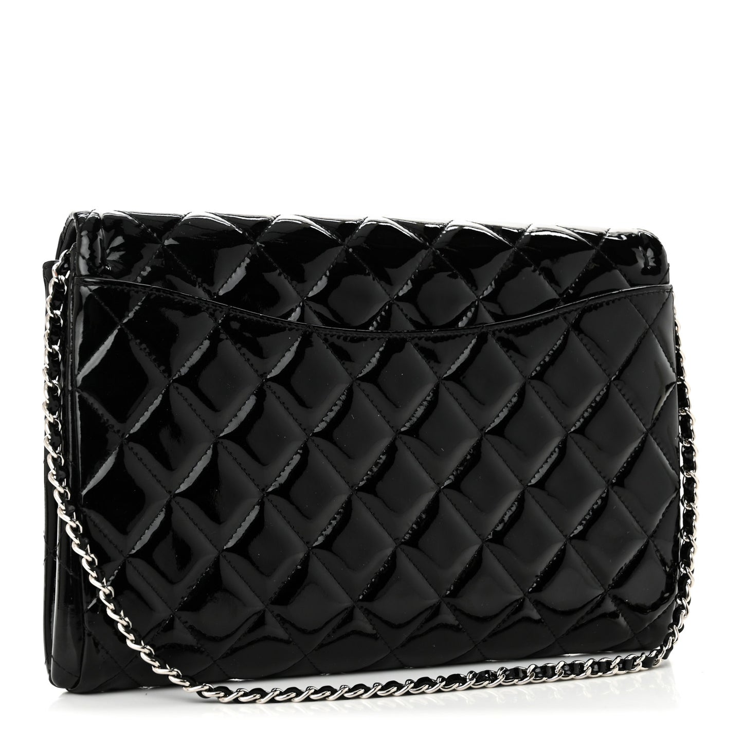 Patent Quilted Clutch with Chain Flap Black