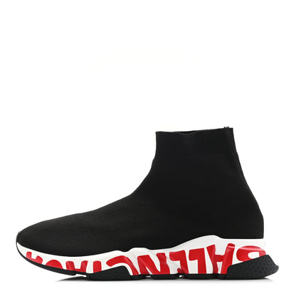 Balenciaga Neoprene Knit Womens Speed Graffiti Sneakers 41 Black White Red 1 of 8