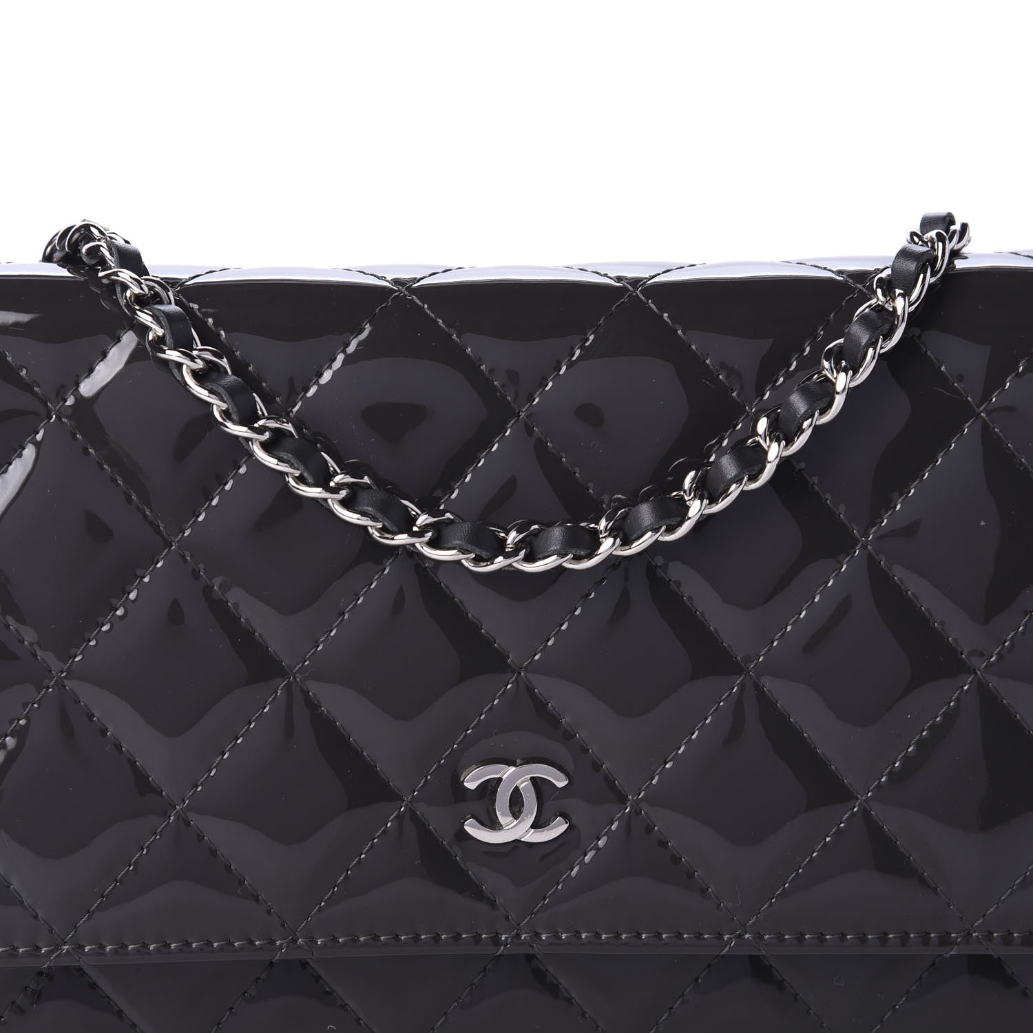 Chanel Patent Quilted Wallet On Chain WOC Black 15 of 16