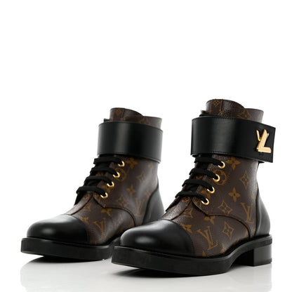 Louis Vuitton Calfskin Monogram Wonderland Flat Ranger Boots 39 Black 3 of 13