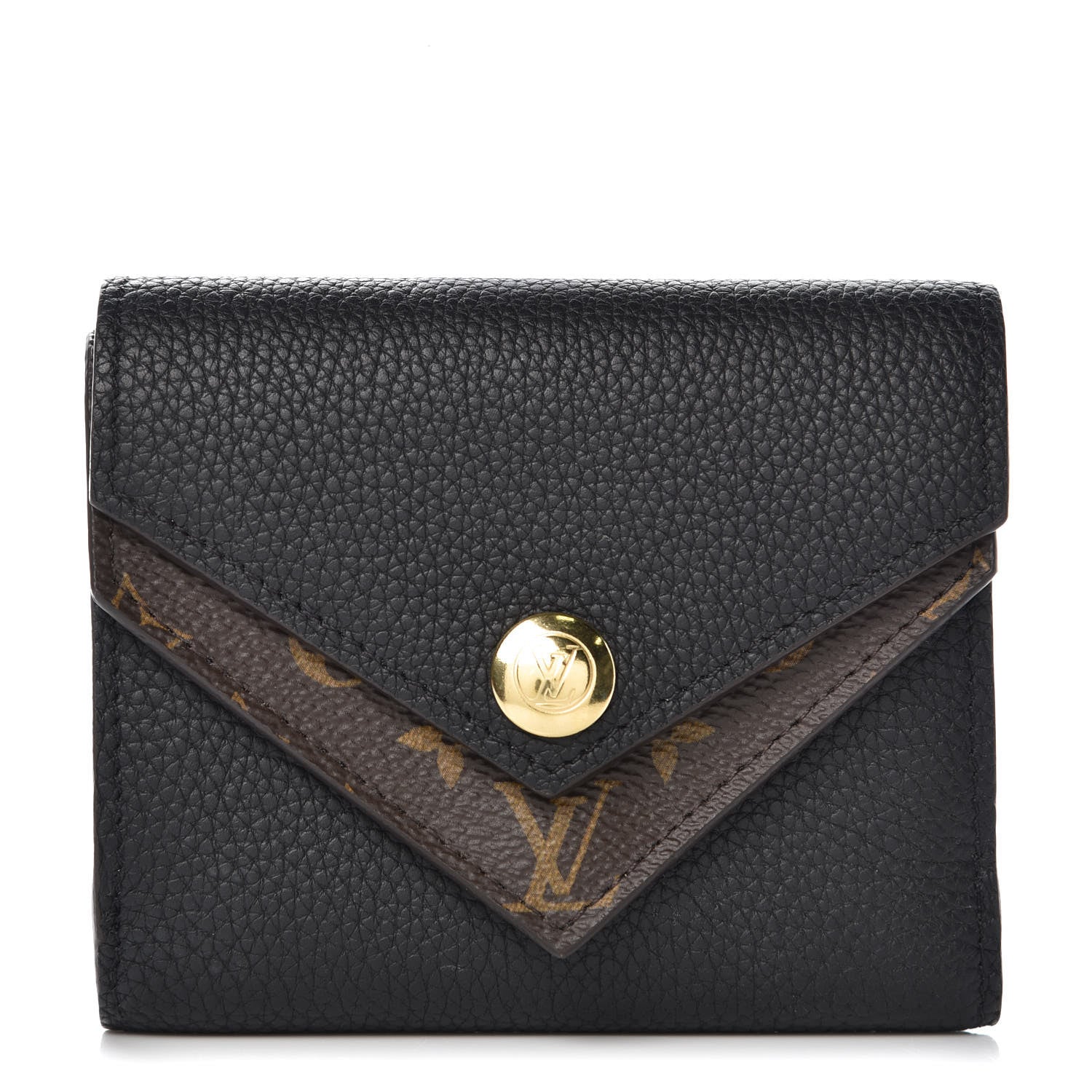 Louis Vuitton Grained Calfskin Monogram Double V Compact Wallet Black 1 of 10