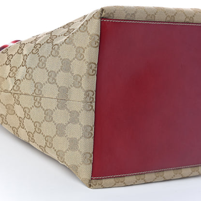 Gucci GG Monogram Medium Web Handle Bucket Tote Red White 9 of 11