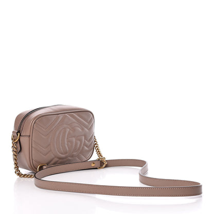 Gucci Calfskin Matelasse Mini GG Marmont Chain Shoulder Bag Nude 3 of 12