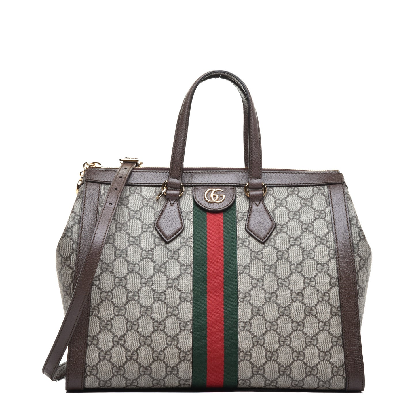 GG Supreme Monogram Web Medium Ophidia Tote Bag Brown