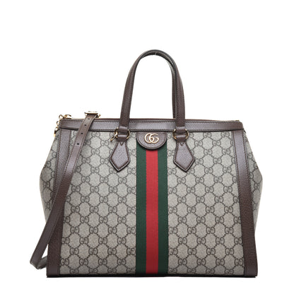 Gucci GG Supreme Monogram Web Medium Ophidia Tote Bag Brown 1 of 9