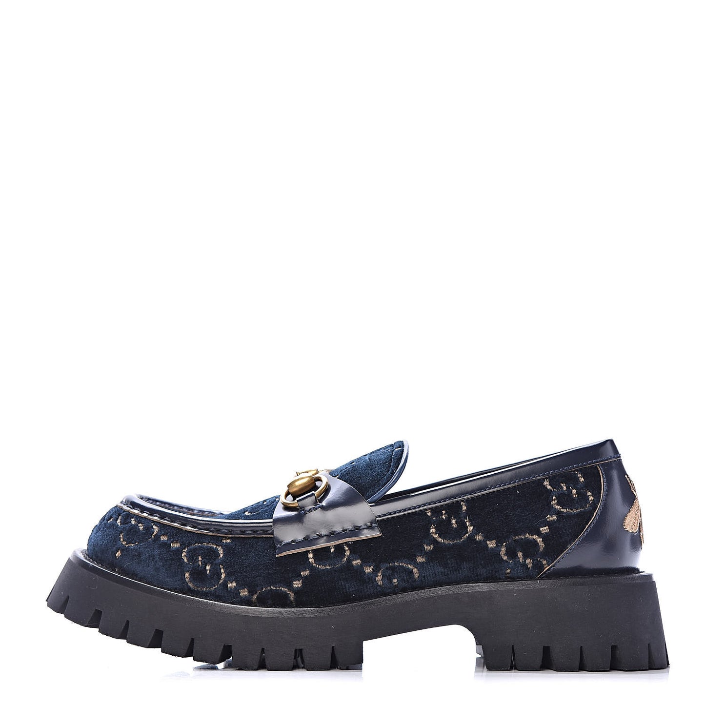 Velvet Cordovan Lux Granada Kid GG Monogram Womens Harald Horsebit 25mm Platform Loafers 39 Blue Beige
