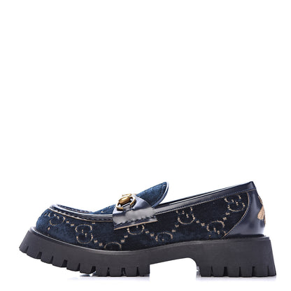 Gucci Velvet Cordovan Lux Granada Kid GG Monogram Womens Harald Horsebit 25mm Platform Loafers 39 Blue Beige 1 of 8