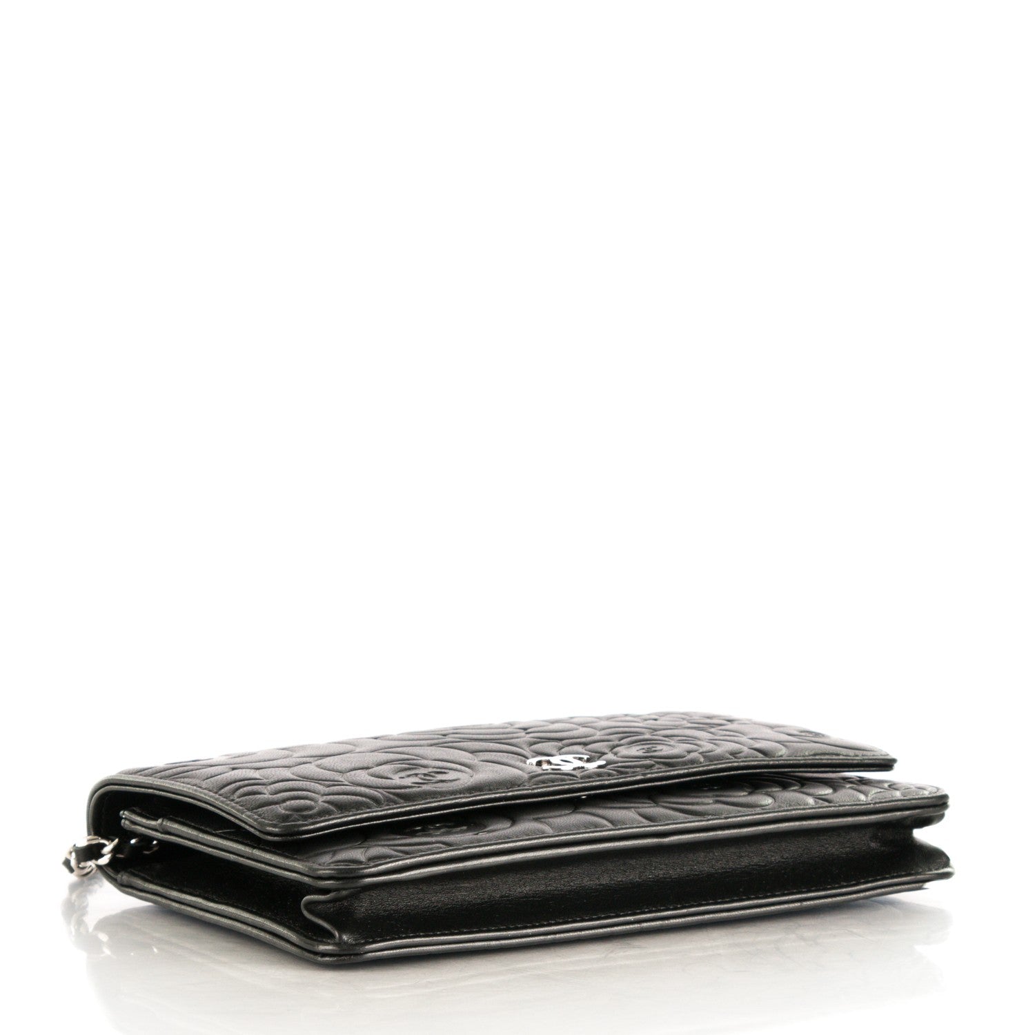 Chanel Lambskin Camellia Embossed Wallet On Chain WOC Black 4 of 8