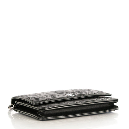 Chanel Lambskin Camellia Embossed Wallet On Chain WOC Black 4 of 8