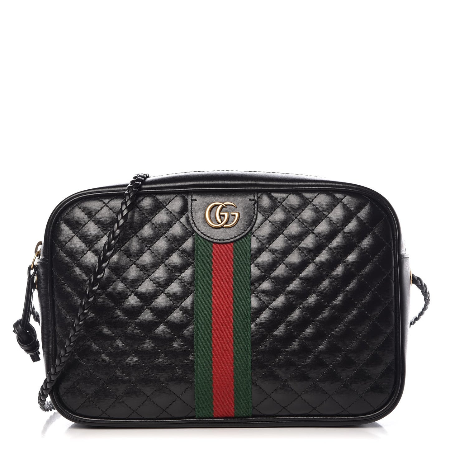 Calfskin Web Trapuntata Small GG Shoulder Bag Black
