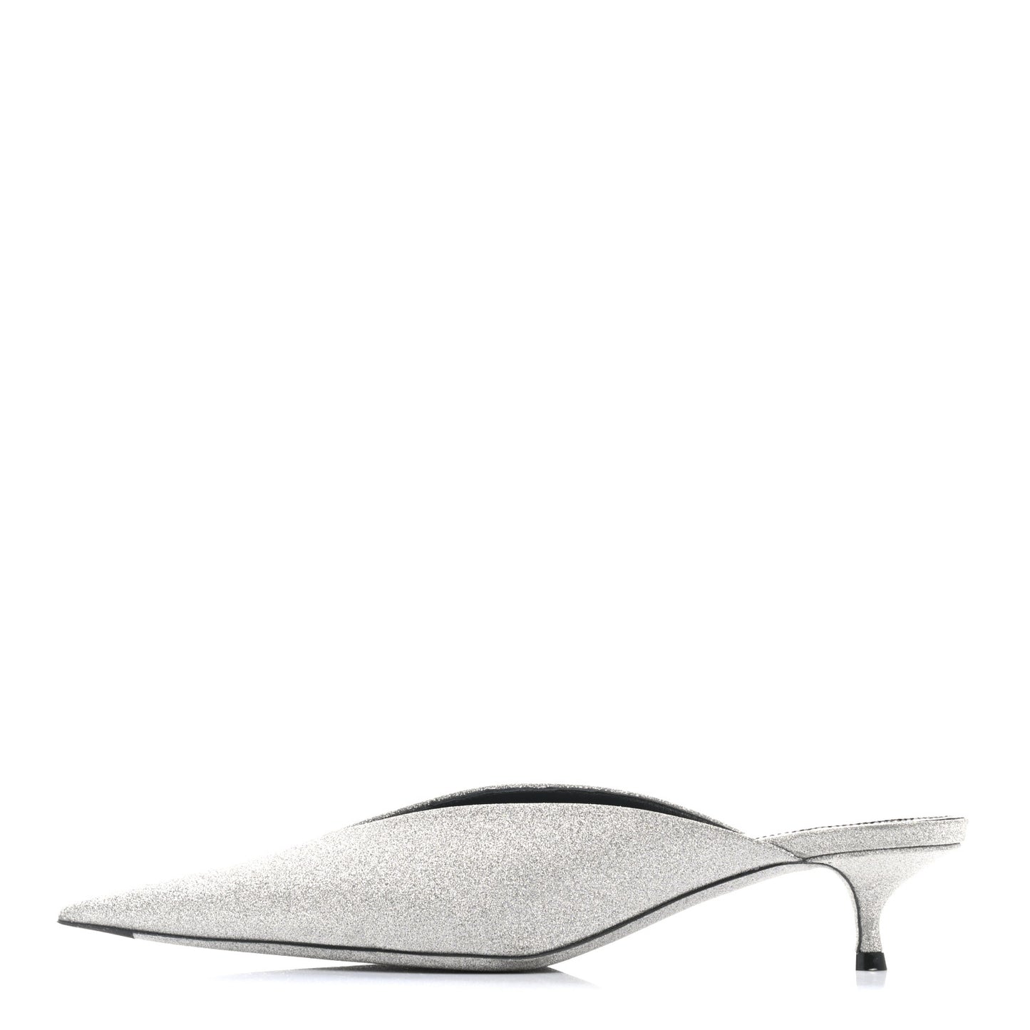 Glitter Calfskin Pointed Toe Knife 40mm Mules 37 Silver Black