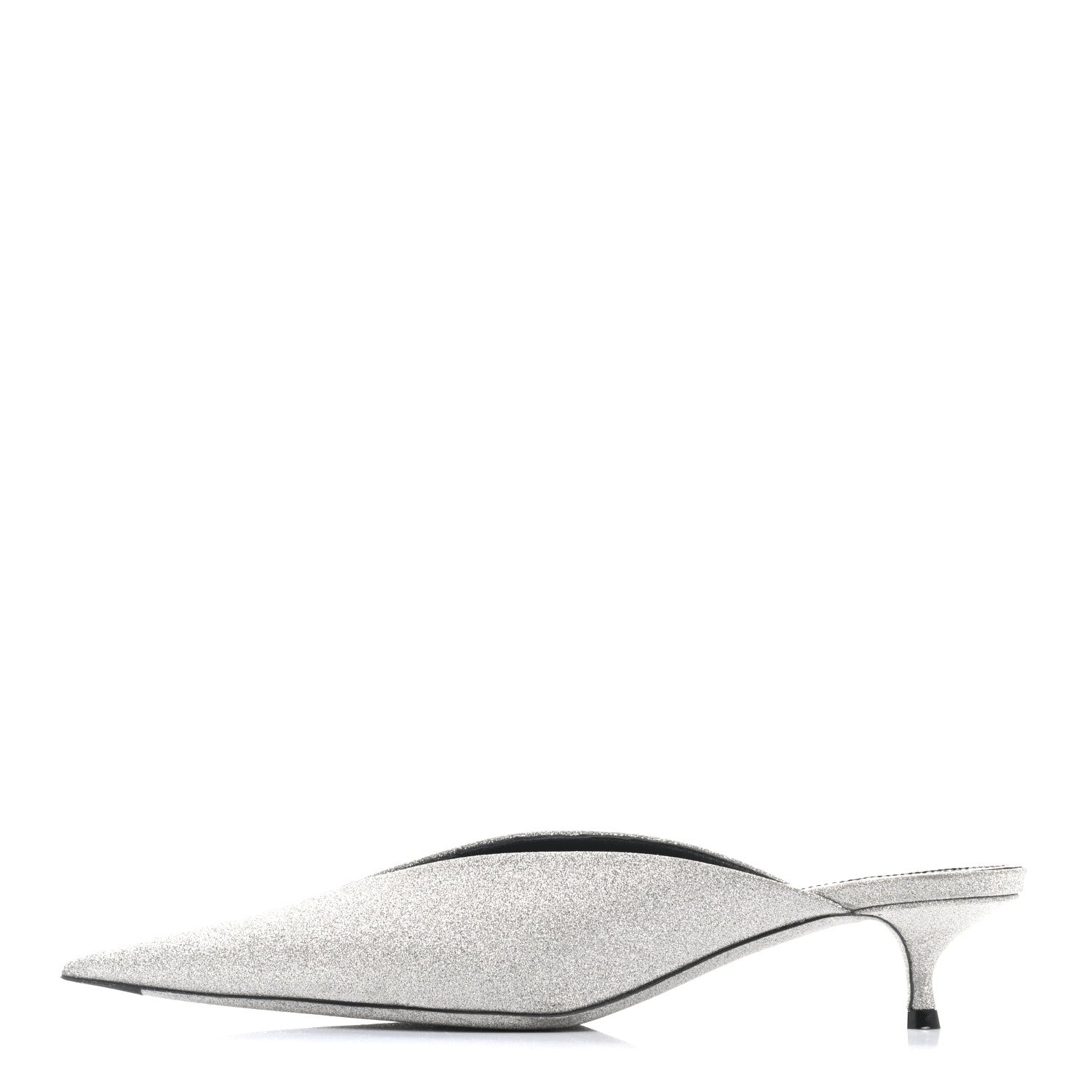 Balenciaga Glitter Calfskin Pointed Toe Knife 40mm Mules 37 Silver Black 1 of 9