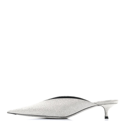 Balenciaga Glitter Calfskin Pointed Toe Knife 40mm Mules 37 Silver Black 1 of 9