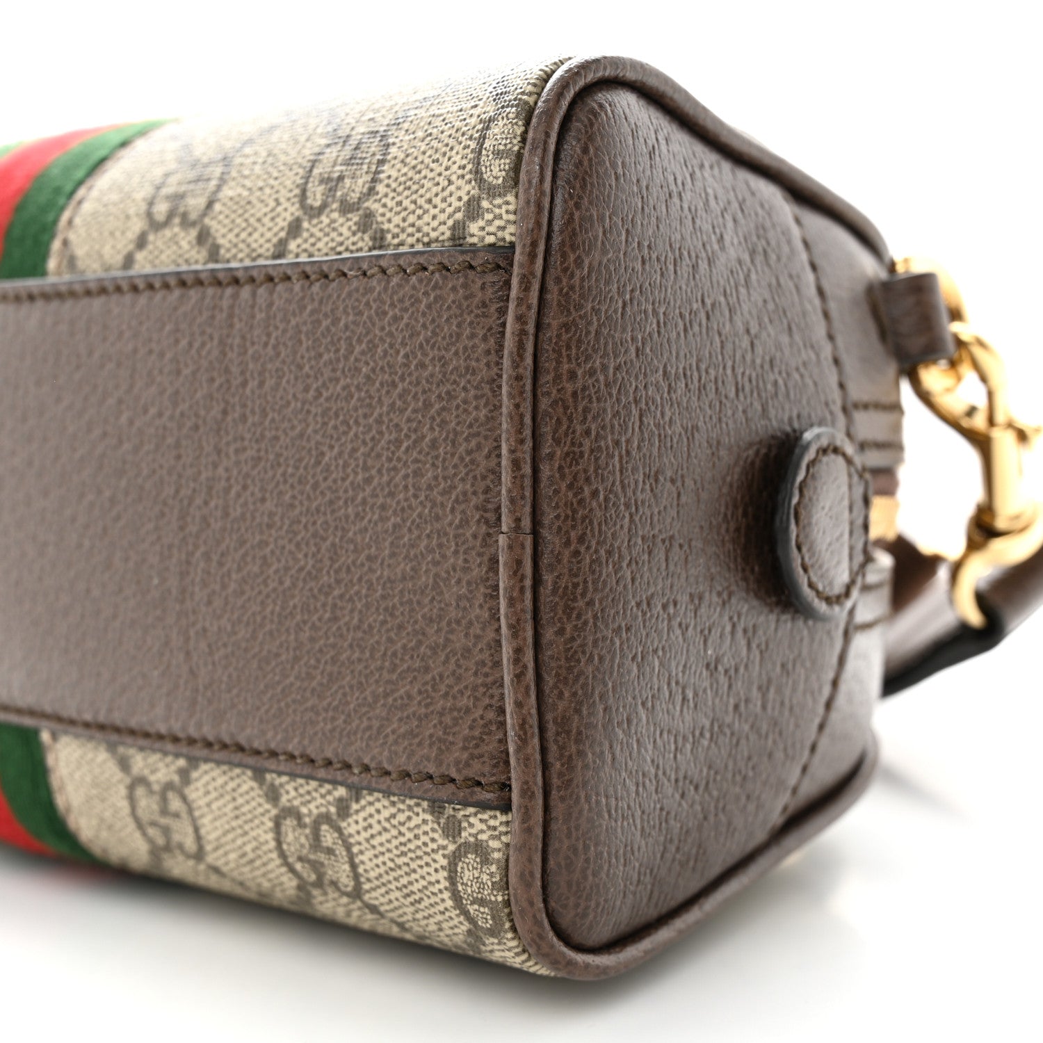 Gucci GG Supreme Monogram Textured Dollar Calfskin Web Mini Ophidia Top Handle Bowler Bag Beige Ebony New Acero 10 of 10