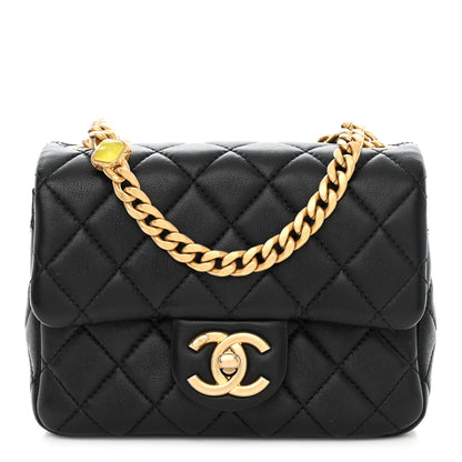 Chanel Lambskin Resin Quilted Mini Pearl Samba Square Flap Black 1 of 11