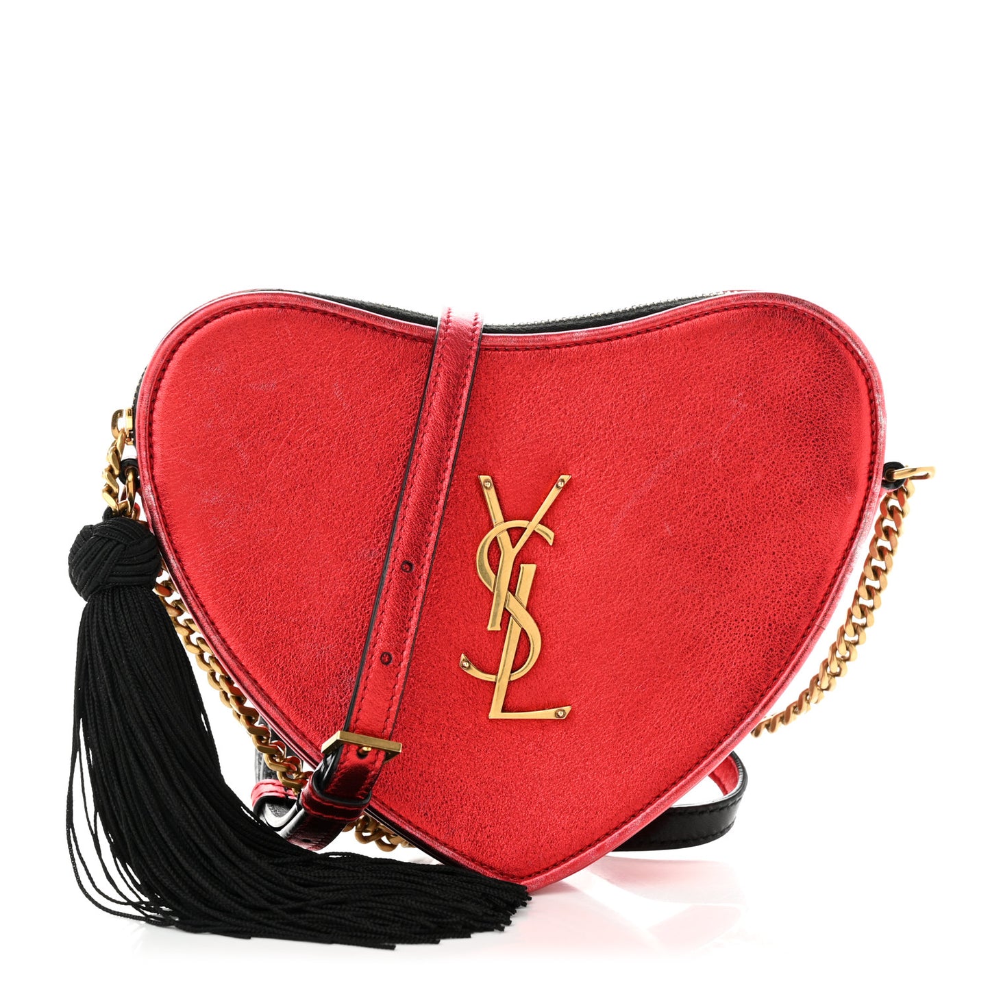 Metallic Calfskin Heart Monogram Crossbody Black Rouge