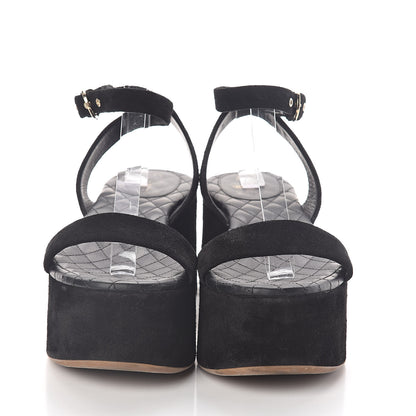 Chanel Suede Platform Wedge Sandals 37.5 Black 2 of 7
