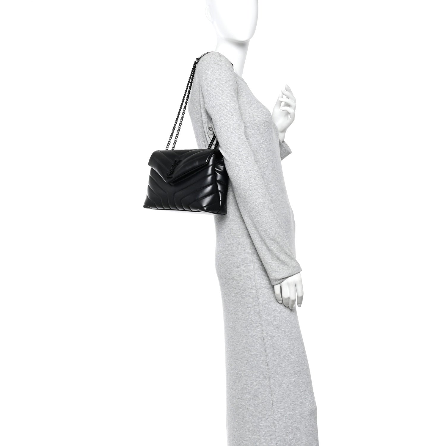 Saint Laurent Calfskin Y Quilted Monogram Monochrome Small Loulou Chain Satchel Black Black 2 of 10