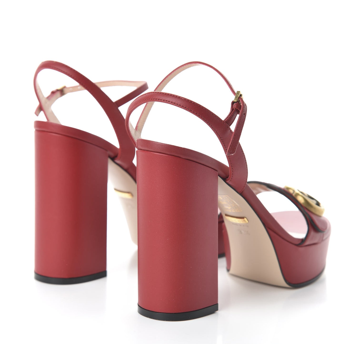 Calfskin GG Marmont Ankle Wrap 30/115mm Platform Sandals 38.5 Hibiscus Red