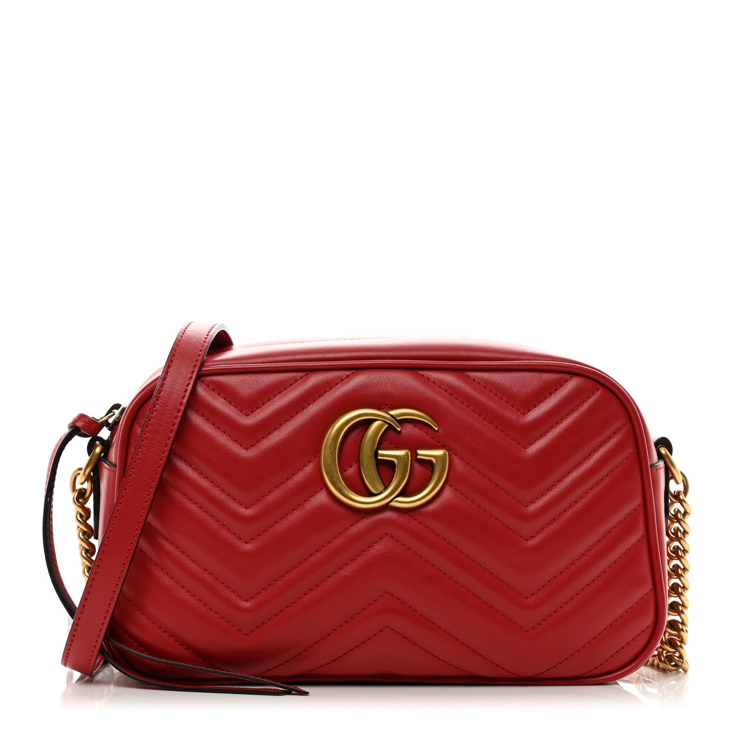 Gucci Calfskin Matelasse Small GG Marmont Chain Shoulder Bag Hibiscus Red 1 of 10