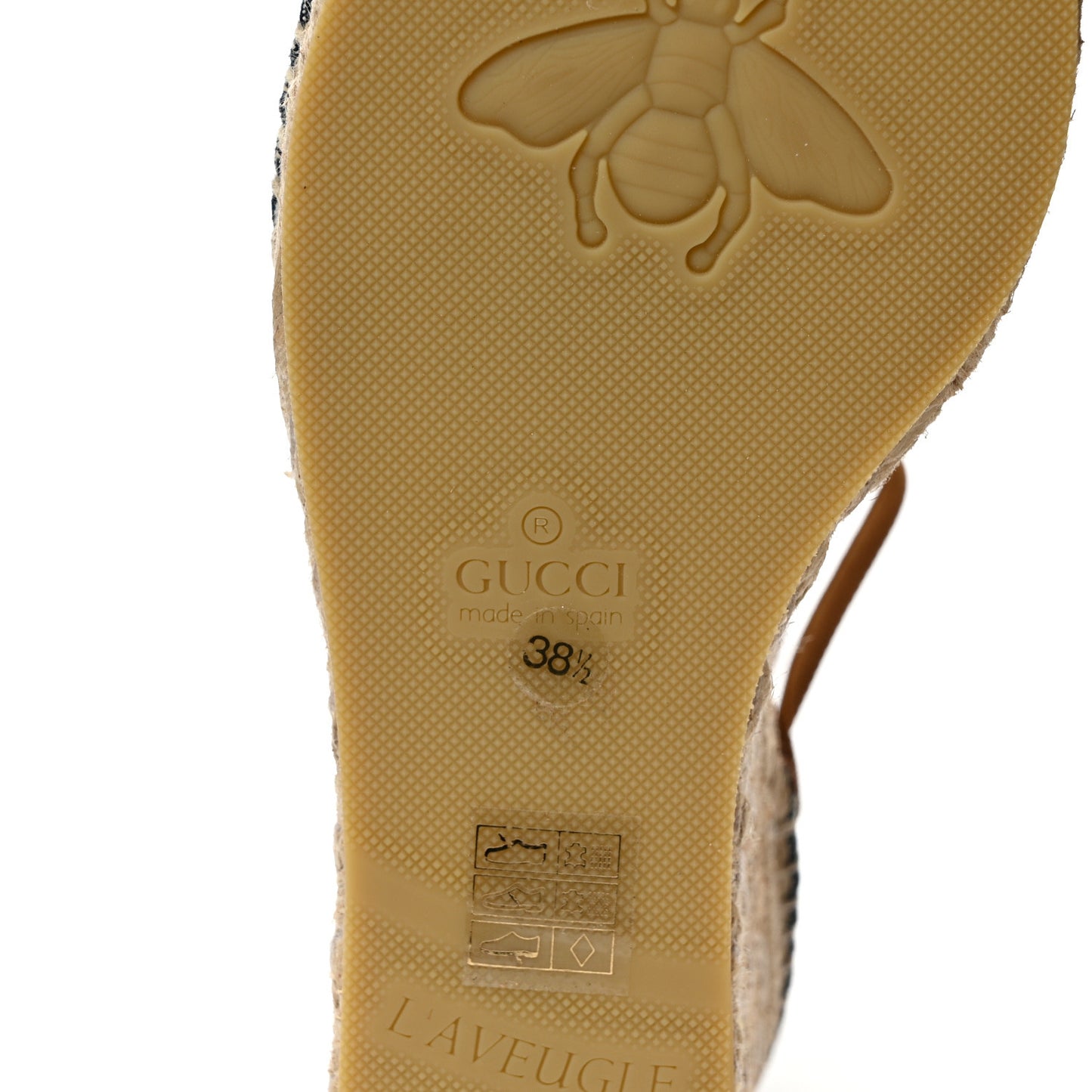 New Denim GG Monogram Ankle Wrap Espadrille Wedge Sandals 38.5 Blue Tea Cuir Epilog