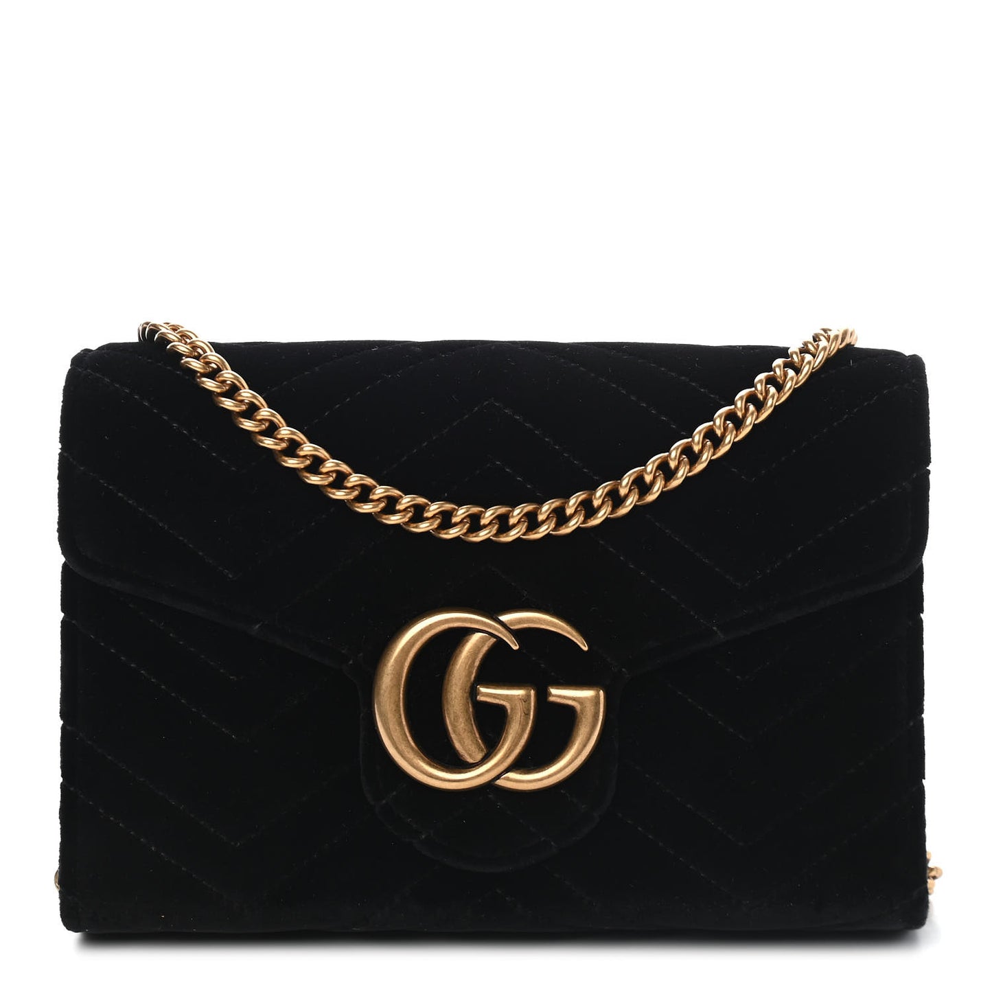 Velvet Matelasse GG Marmont Chain Wallet Black