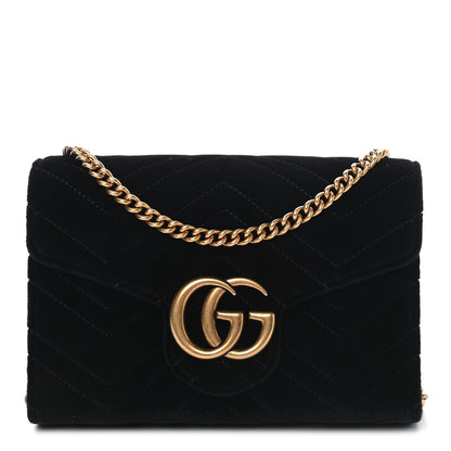 Gucci Velvet Matelasse GG Marmont Chain Wallet Black 1 of 9