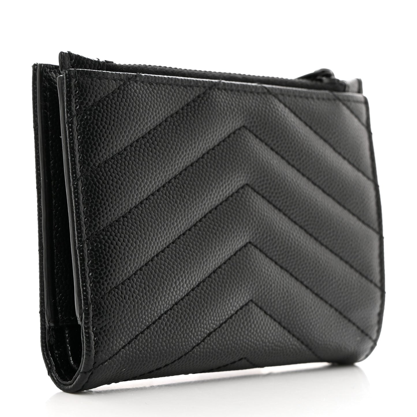 Grain De Poudre Matelasse Chevron Monogram Zipped Two-Part Wallet Black