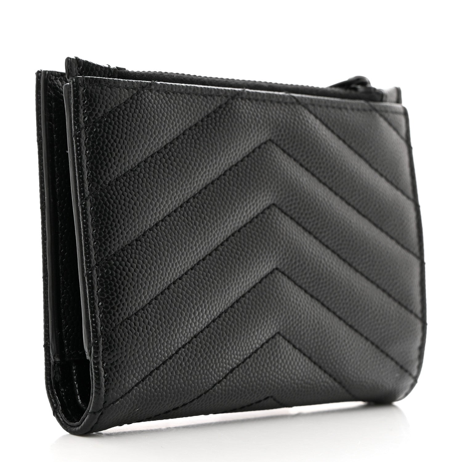Saint Laurent Grain De Poudre Matelasse Chevron Monogram Zipped Two-Part Wallet Black 3 of 7