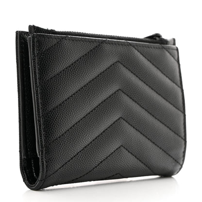 Saint Laurent Grain De Poudre Matelasse Chevron Monogram Zipped Two-Part Wallet Black 3 of 7