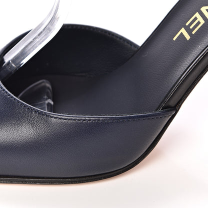 Chanel Lambskin Cap Toe CC Ankle Strap Pumps 37 Navy Black 9 of 13