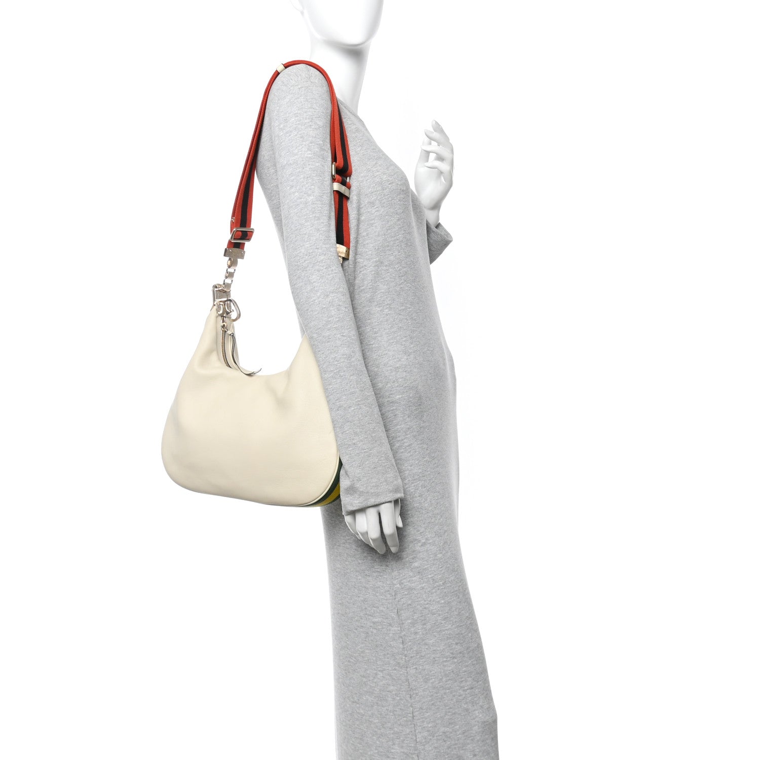 Gucci Aria Calfskin Web Large Attache Shoulder Bag Beige 2 of 12