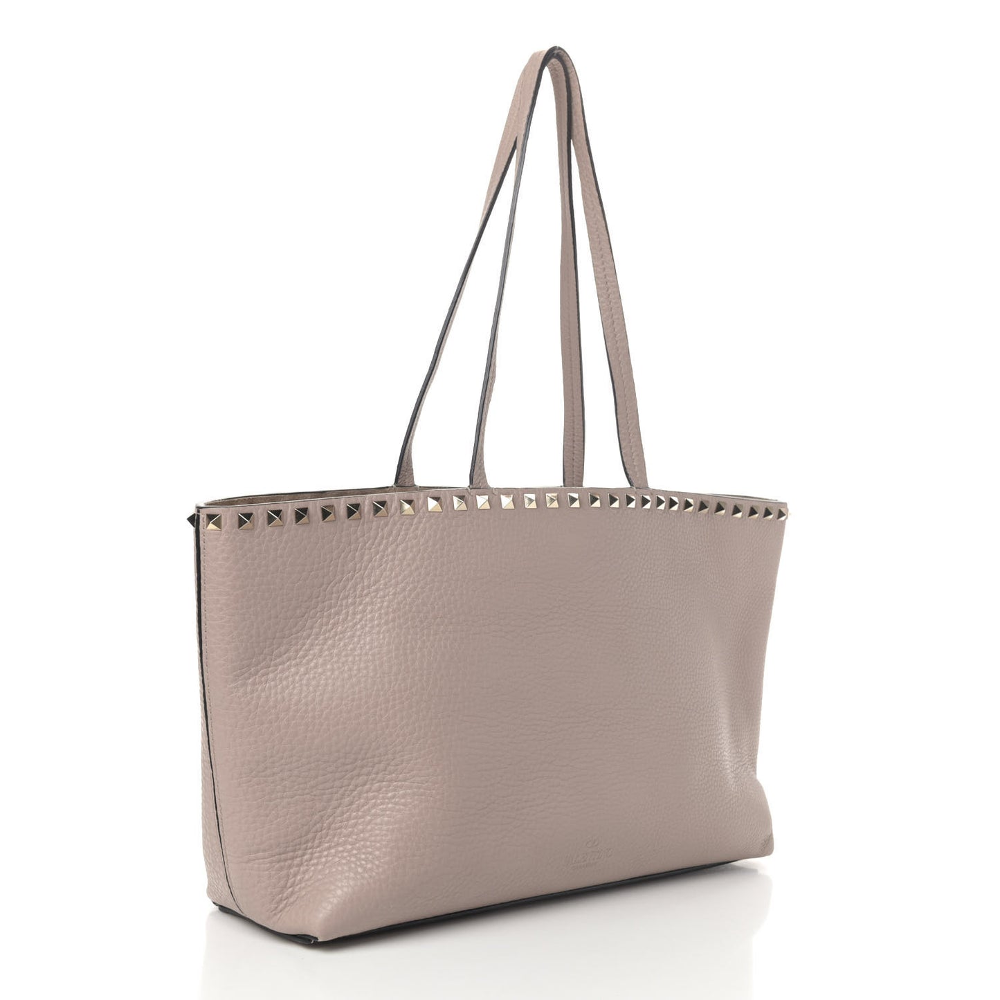 Grained Calfskin Rockstud Shoulder Tote Poudre