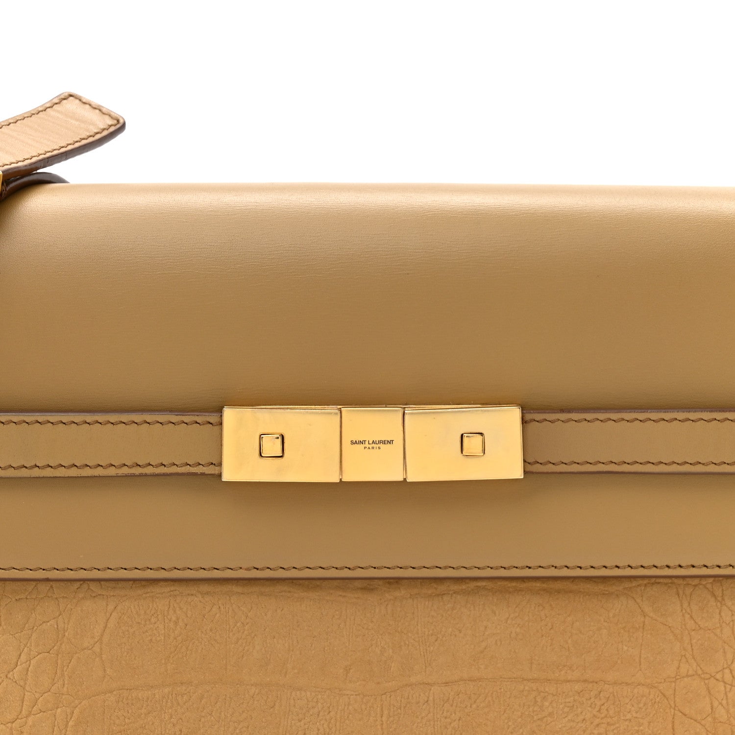 Saint Laurent Smooth Calfskin Suede Crocodile Embossed Manhattan Shoulder Bag Tan 8 of 12