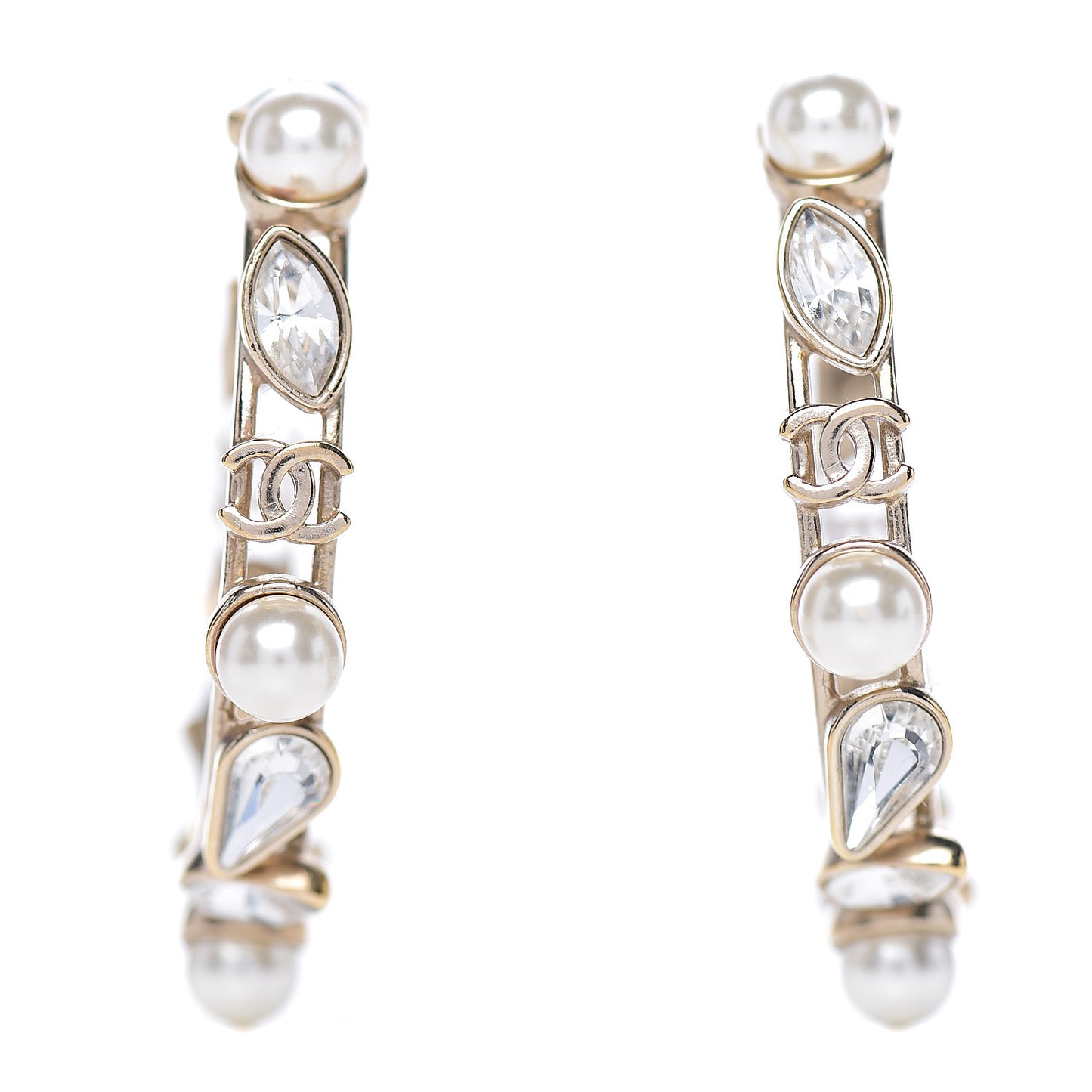 Glass Pearl Strass Snowfall Hoop Earrings Gold