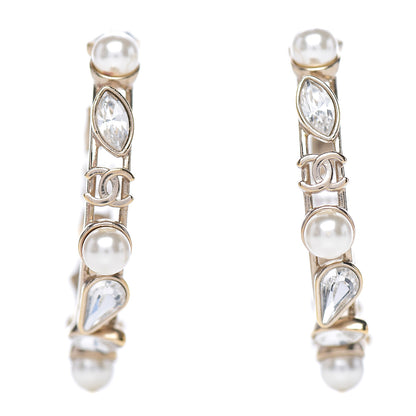 Chanel Glass Pearl Strass Snowfall Hoop Earrings Gold 1 of 4