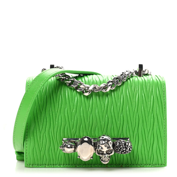 Alexander McQueen Lambskin Pleated Knuckle Shoulder Bag Green