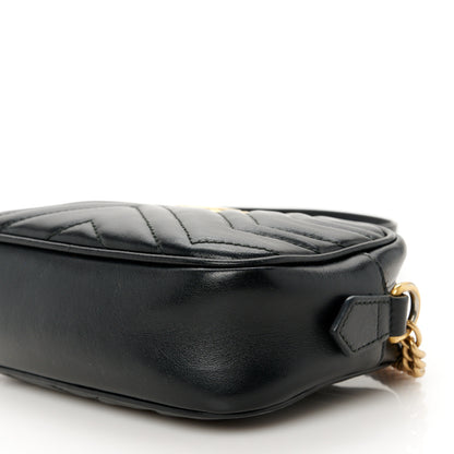 Gucci Calfskin Matelasse Mini GG Marmont Chain Shoulder Bag Black 11 of 12