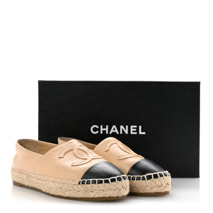 Chanel Lambskin CC Espadrilles 35 Beige Black 10 of 10
