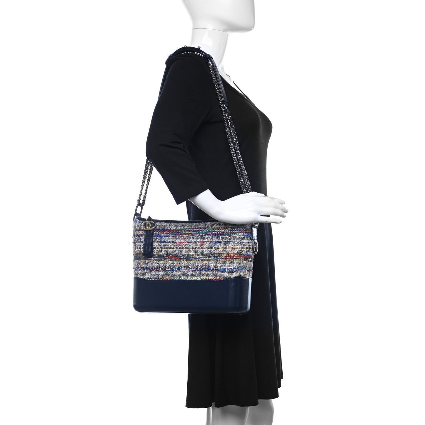 Tweed Calfskin Quilted Medium Gabrielle Hobo Navy