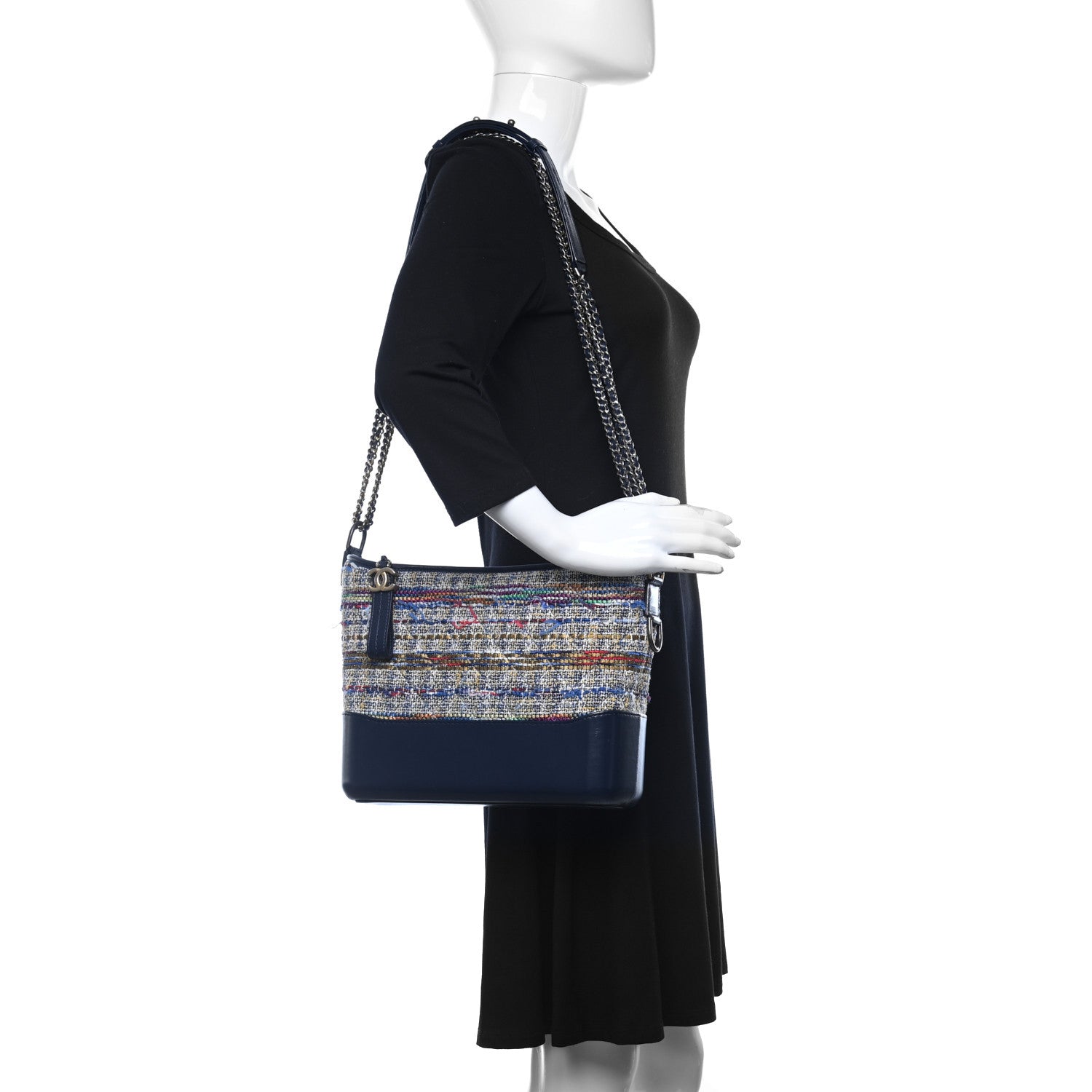 Chanel Tweed Calfskin Quilted Medium Gabrielle Hobo Navy 2 of 11