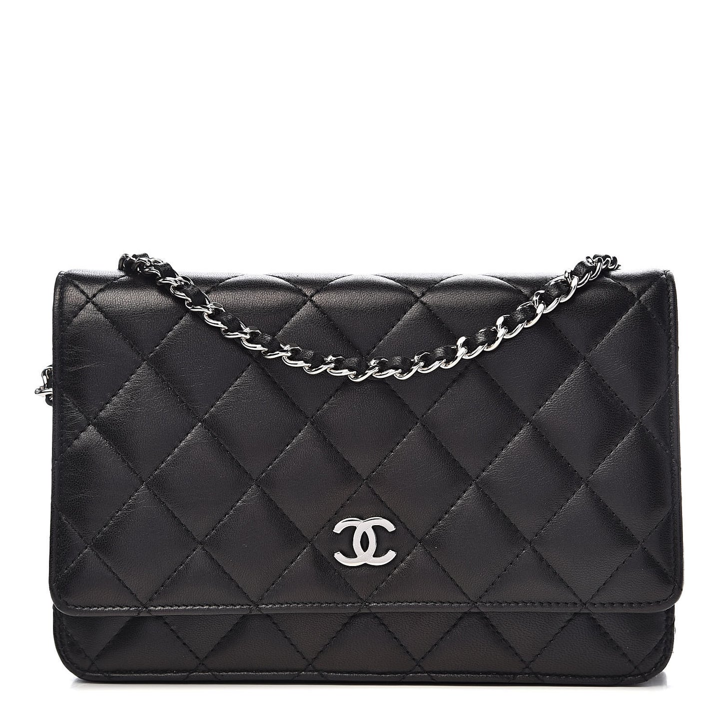 Lambskin Quilted Wallet On Chain WOC Black