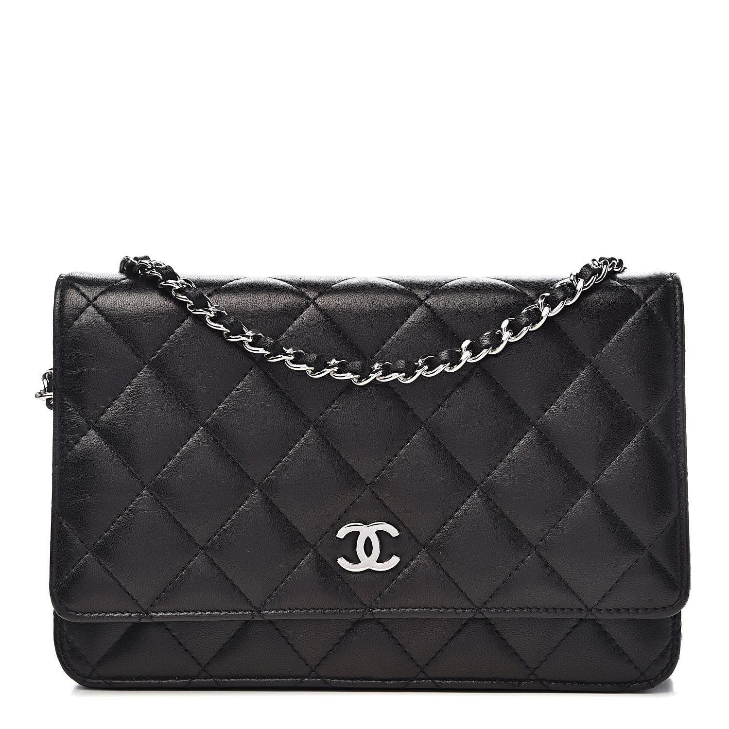 Chanel Lambskin Quilted Wallet On Chain WOC Black 1 of 12