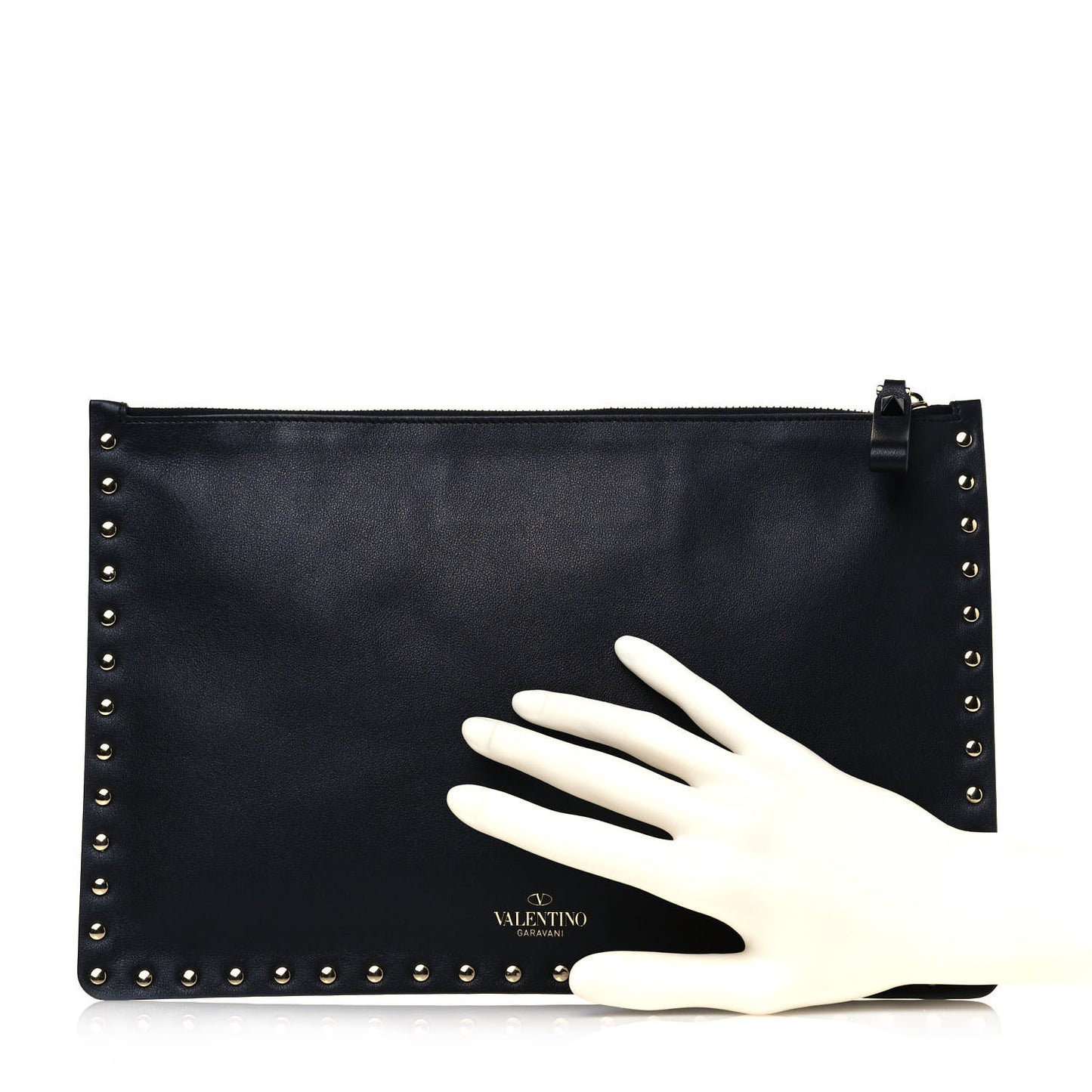 Vitello Large Rockstud Zip Pouch Black
