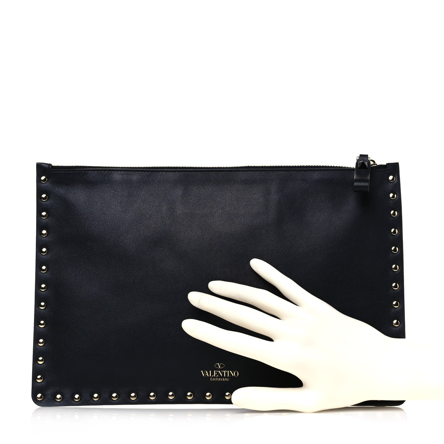 Valentino Garavani Vitello Large Rockstud Zip Pouch Black 2 of 10